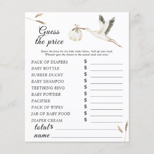 Stork baby shower - Guess the price Game