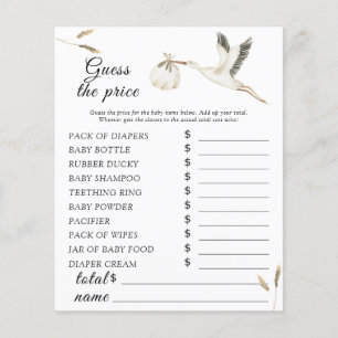 Stork baby shower - Guess the price Game