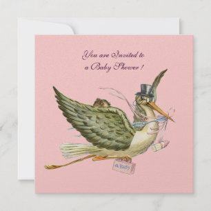 STORK BABY SHOWER ,ice metallic Invitation