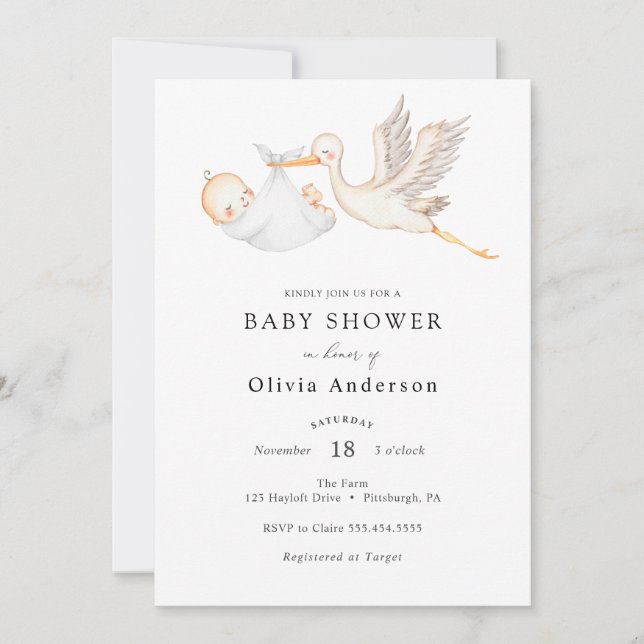 Stork Baby Shower Invitation (Front)