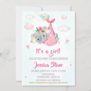 Stork baby shower invitation Baby elephant invite