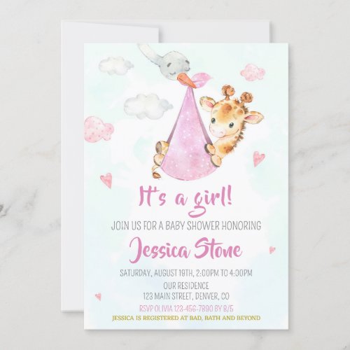 Stork baby shower invitation Giraffe party invite