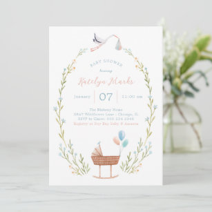 Stork Baby Shower Invitation Pink and Blue