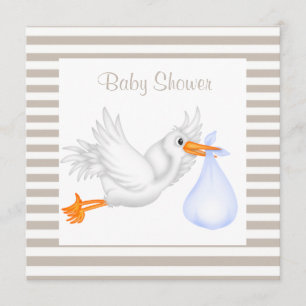 STORK BABY SHOWER INVITATION SEPIA/WHITE