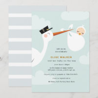 Stork Baby Shower Invitation with Clouds