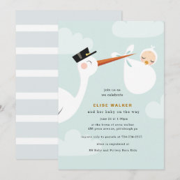 Stork Baby Shower Invitation with Clouds