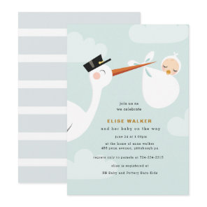 Stork Baby Shower Invitation with Clouds
