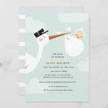 Stork Baby Shower Invitation With Clouds by blush_printables at Zazzle