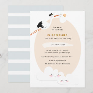Stork Baby Shower Invitation with Clouds