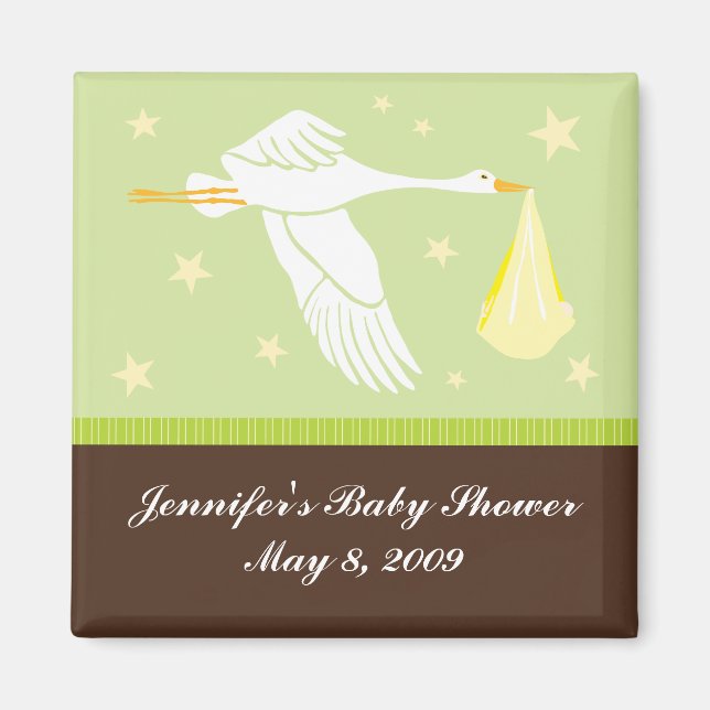 Stork Baby Shower Magnet - Green/Brown (Front)
