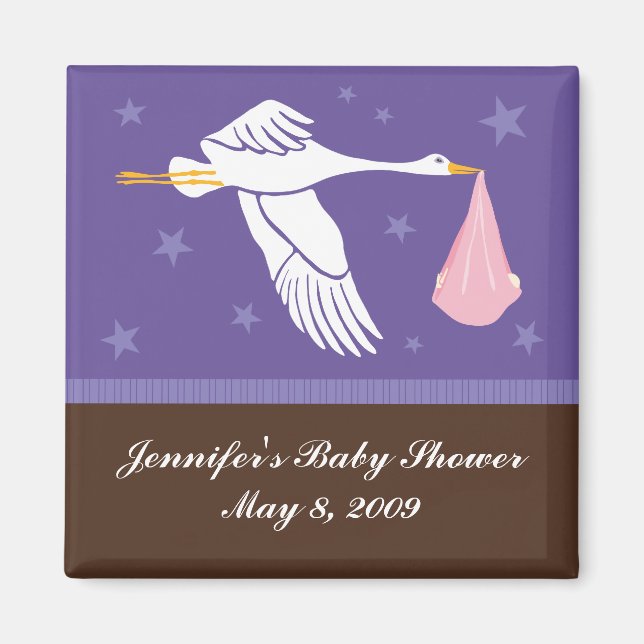Stork Baby Shower Magnet - Purple/Brown (Front)