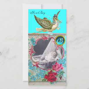 STORK BABY SHOWER MONOGRAM ,aquamarine