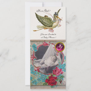 STORK BABY SHOWER MONOGRAM PHOTO TEMPLATE, gold Invitation