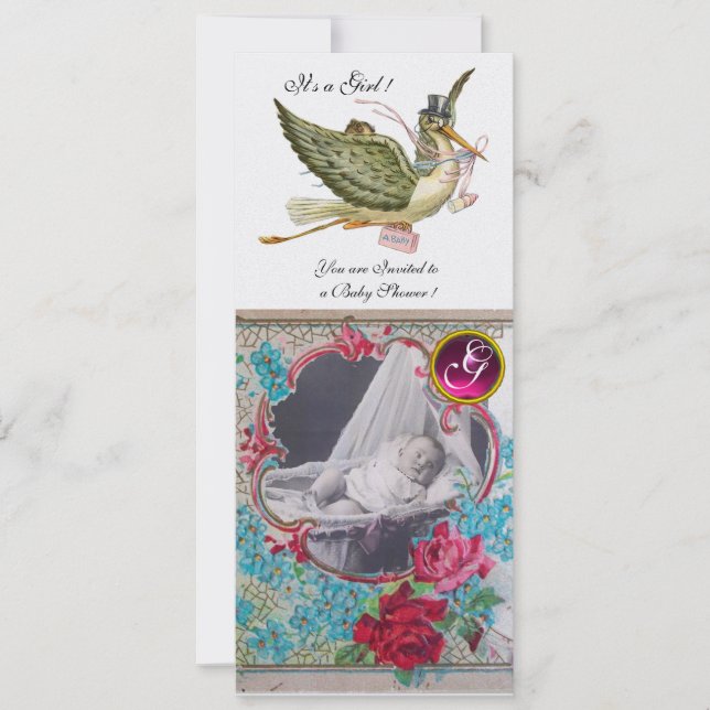 STORK BABY SHOWER MONOGRAM PHOTO TEMPLATE,ice Invitation (Front)