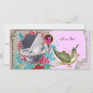 STORK BABY SHOWER MONOGRAM ,ruby Announcement