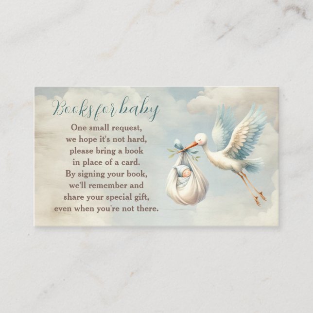 Stork Baby Shower Oh Boy Books For Baby Card (Front)