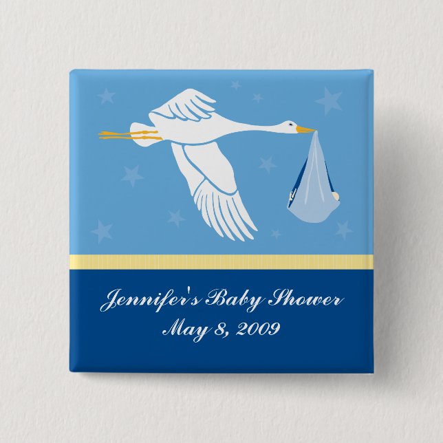 Stork Baby Shower Pin - Blue (Front)