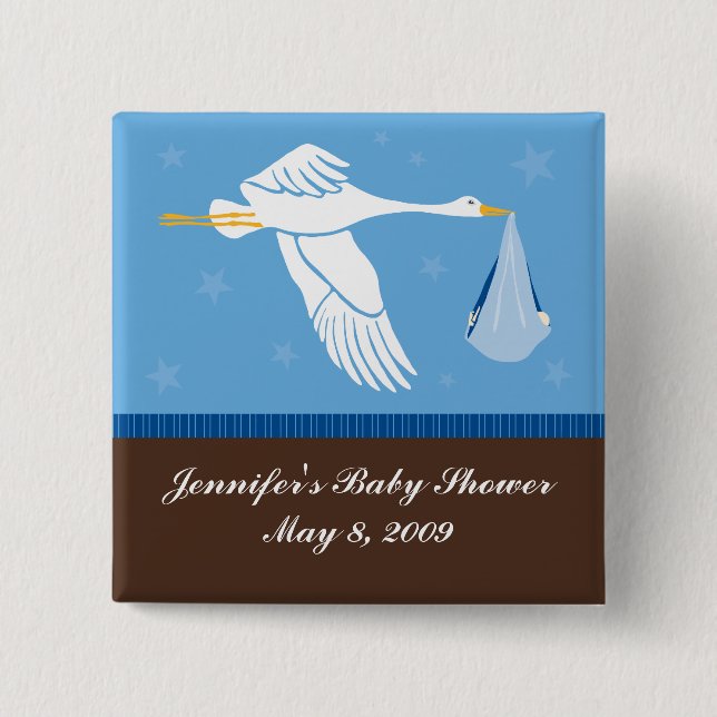 Stork Baby Shower Pin - Blue/Brown (Front)