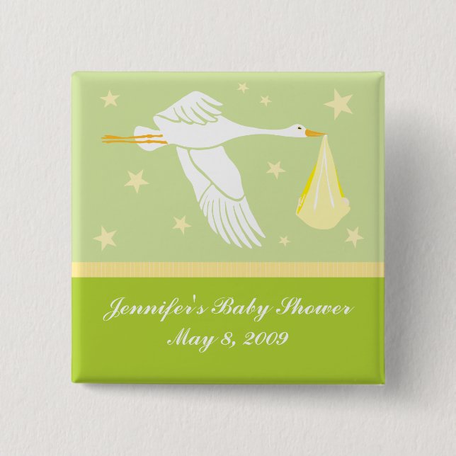 Stork Baby Shower Pin - Green (Front)