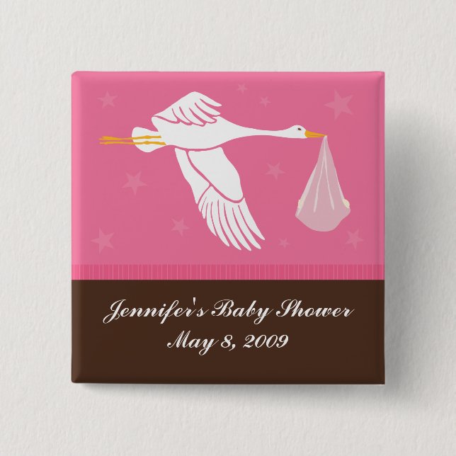 Stork Baby Shower Pin - Pink/Brown (Front)