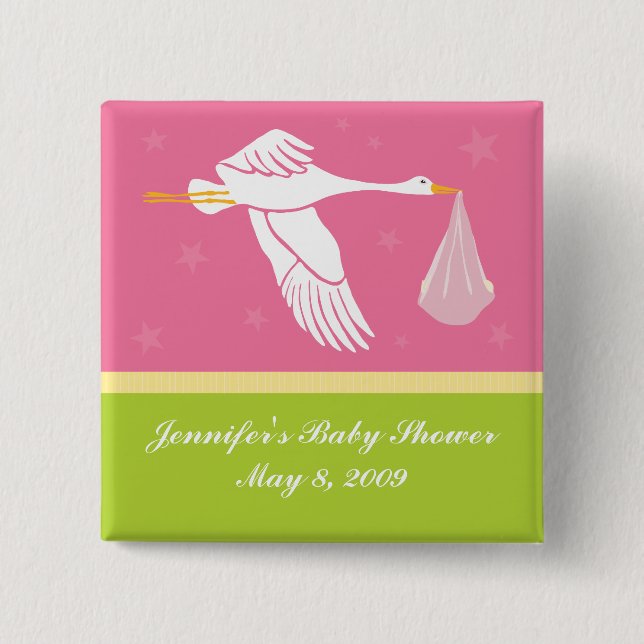 Stork Baby Shower Pin - Pink/Green (Front)