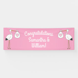 Stork Baby Shower Pink Girl Banner