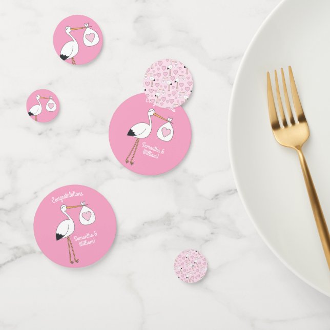 Stork Baby Shower Pink Girl Cute Cartoon Confetti (Group)