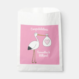 Stork Baby Shower Pink Girl Favor Bag