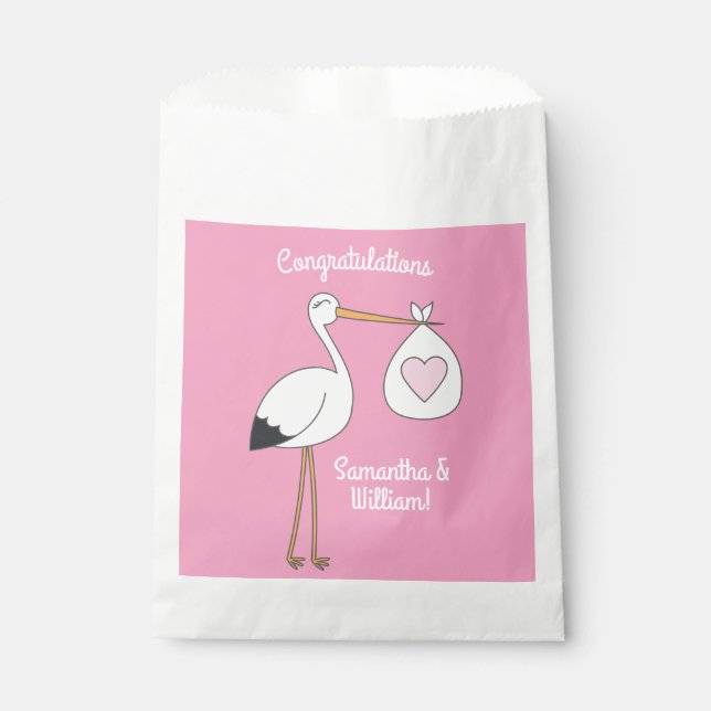 Stork Baby Shower Pink Girl Favor Bag (Front)