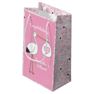 Stork Baby Shower Pink Girl Small Gift Bag