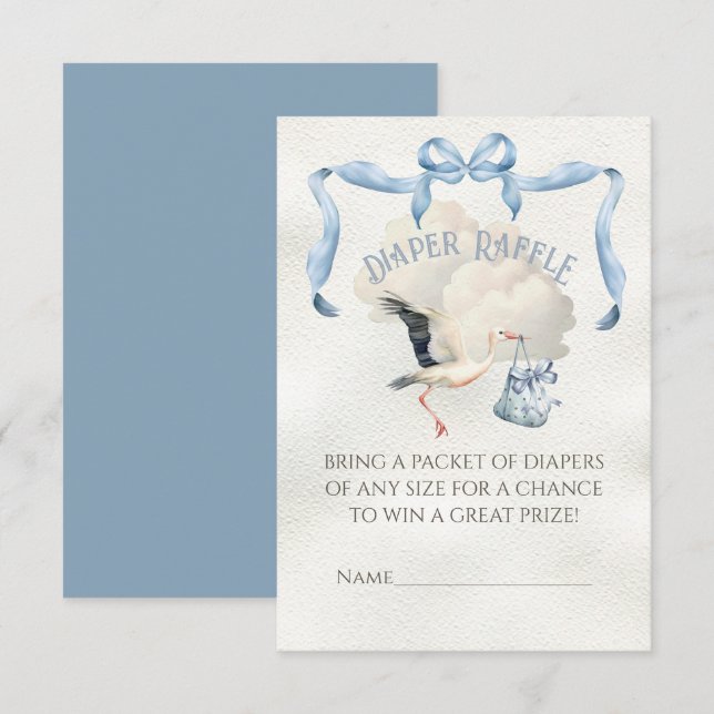 Stork Baby Shower Ribbon Bow Diaper Raffle Invitation (Front/Back)