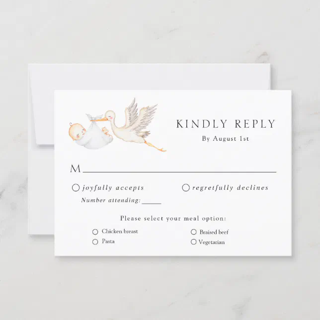 Stork Baby Shower RSVP Response Invitation Zazzle