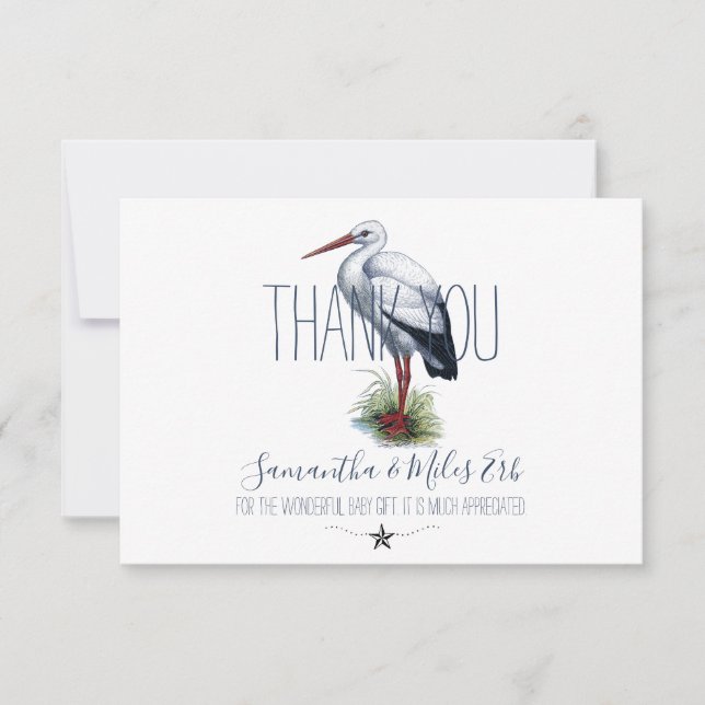 Stork Baby Shower Text Thank You Card (Front)