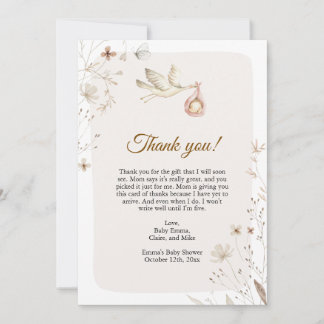 Stork Baby Shower Thank You Card