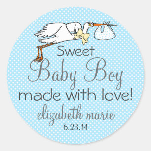 Stork Blue Baby Shower Favor Classic Round Sticker