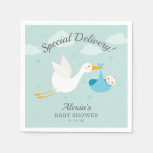 Stork Blue Bundle Boy Baby Shower Napkins