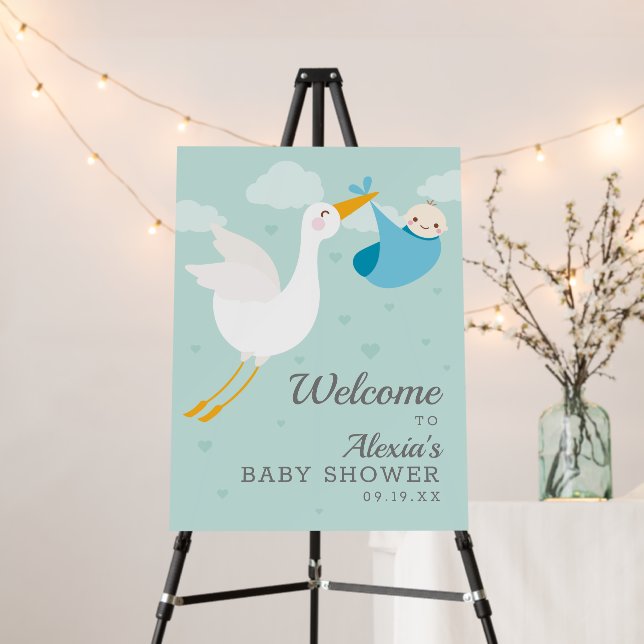 Stork Blue Bundle Boy Baby Shower Welcome Foam Board (In Situ (Stand))
