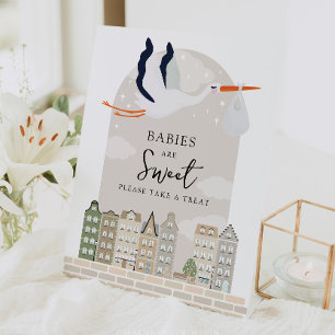 Stork Boho Baby Shower Babies Are Sweet Favors Pedestal Sign