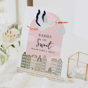 Stork Boho Baby Shower Babies Are Sweet Favors Pedestal Sign