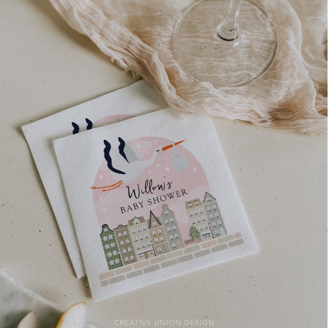Stork Boho Baby Shower Baby Sprinkle Décor Napkins (Boho Baby Shower Stork)