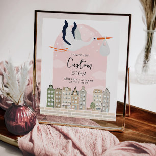 Stork Boho Baby Shower Custom Sign
