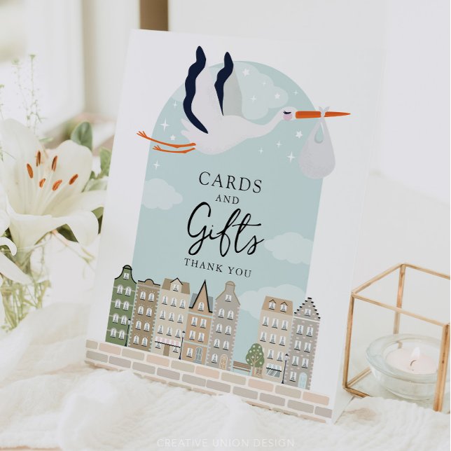 Stork Boho Baby Shower Decor Cards and Gifts Sign (Boho Baby Shower Stork)