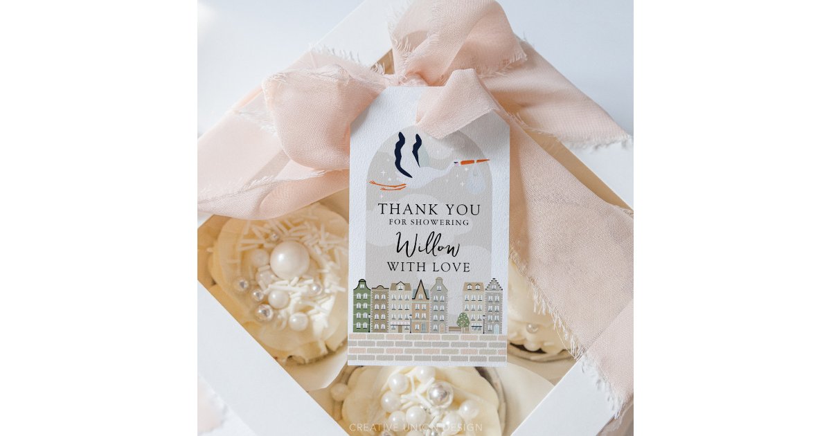 Stork Boho Baby Shower Sprinkle Thank You Favor Gift Tags | Zazzle