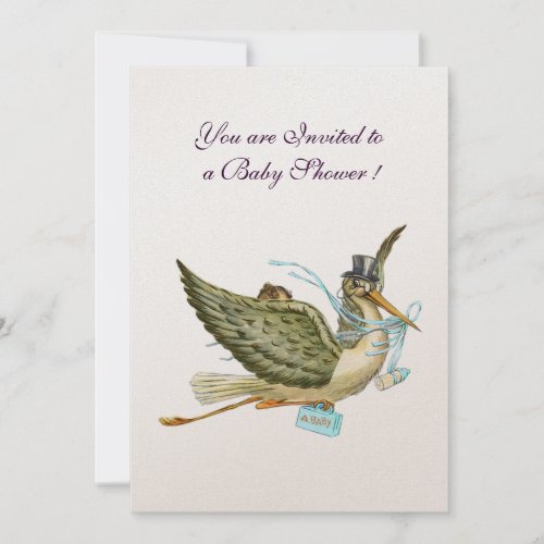 STORK BOY BABY SHOWER Blue White Champagne Invitation