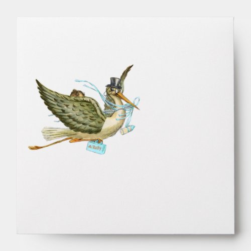 STORK BOY BABY SHOWER  Blue White Envelope