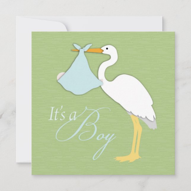 Stork Boy Baby Shower Invitation Square (Front)