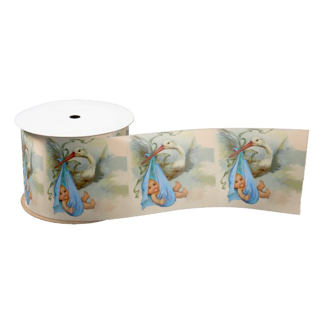 STORK BOY BABY SHOWER  SATIN RIBBON (Spool)