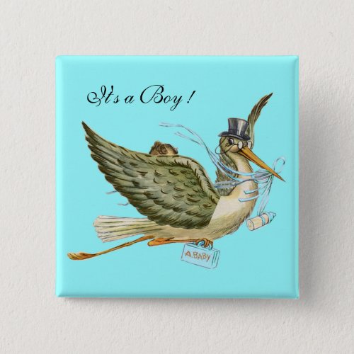 STORK BOY BABY SHOWER Teal Blue  Its a Boy Pinback Button