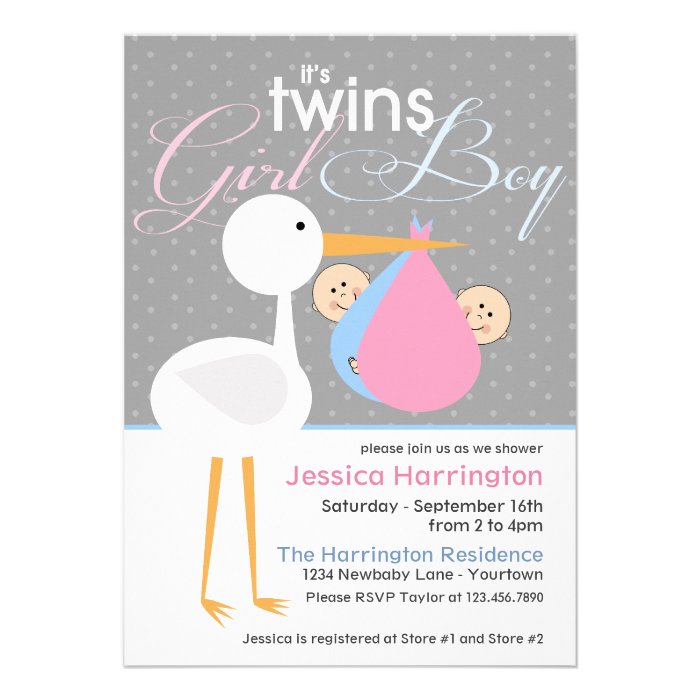 Stork Boy/Girl Twin Bundle Baby Shower Invitations