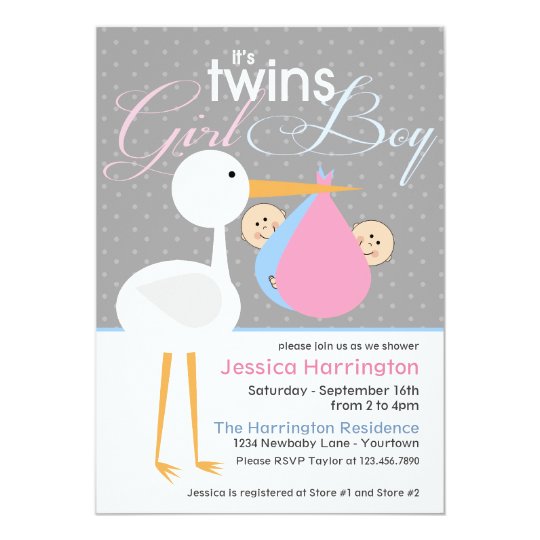 Stork Boy Girl Twin Bundle Baby Shower Invitations Zazzle Com